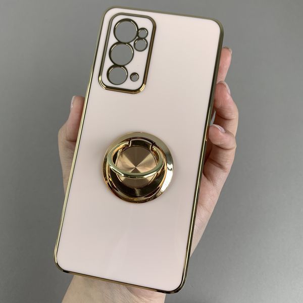 Чохол Glass Case TPU Gold Bezel with Ring для OnePlus 9RT пудровий НФ-00075722 фото